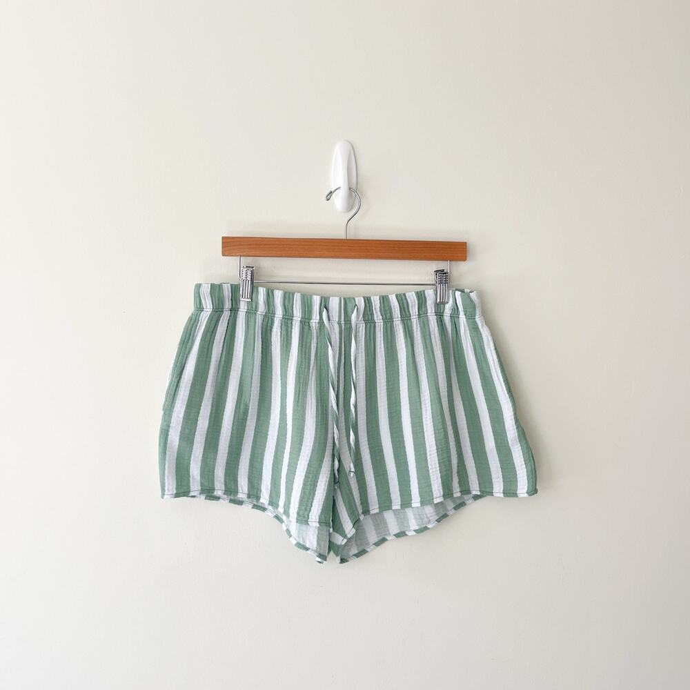 Lake Pajamas Green and Blue Striped Drawstring Shorts Size Large
